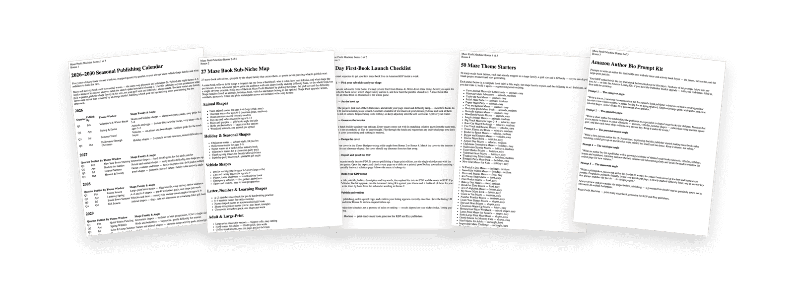 The five bonus guides fanned out as pages